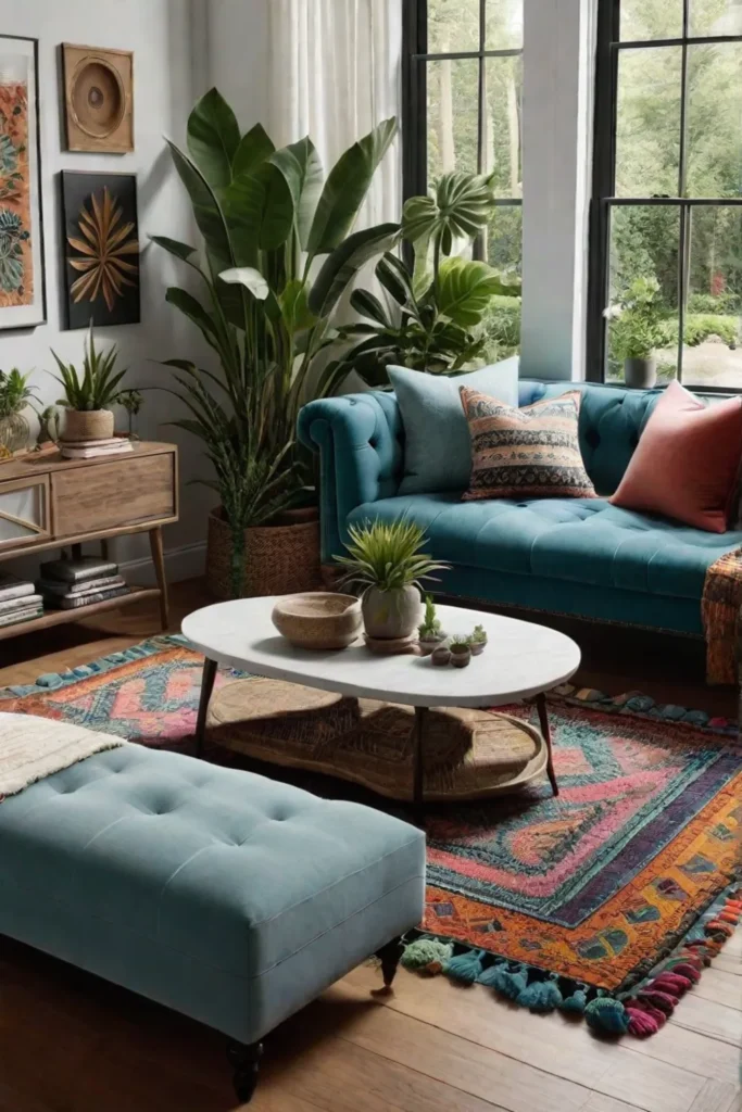 Bohemian small living room with vibrant colors