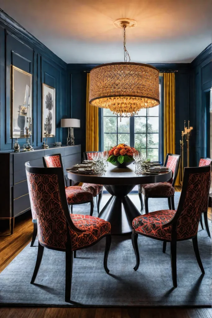 Bold and eclectic dining room with a mix of patterns