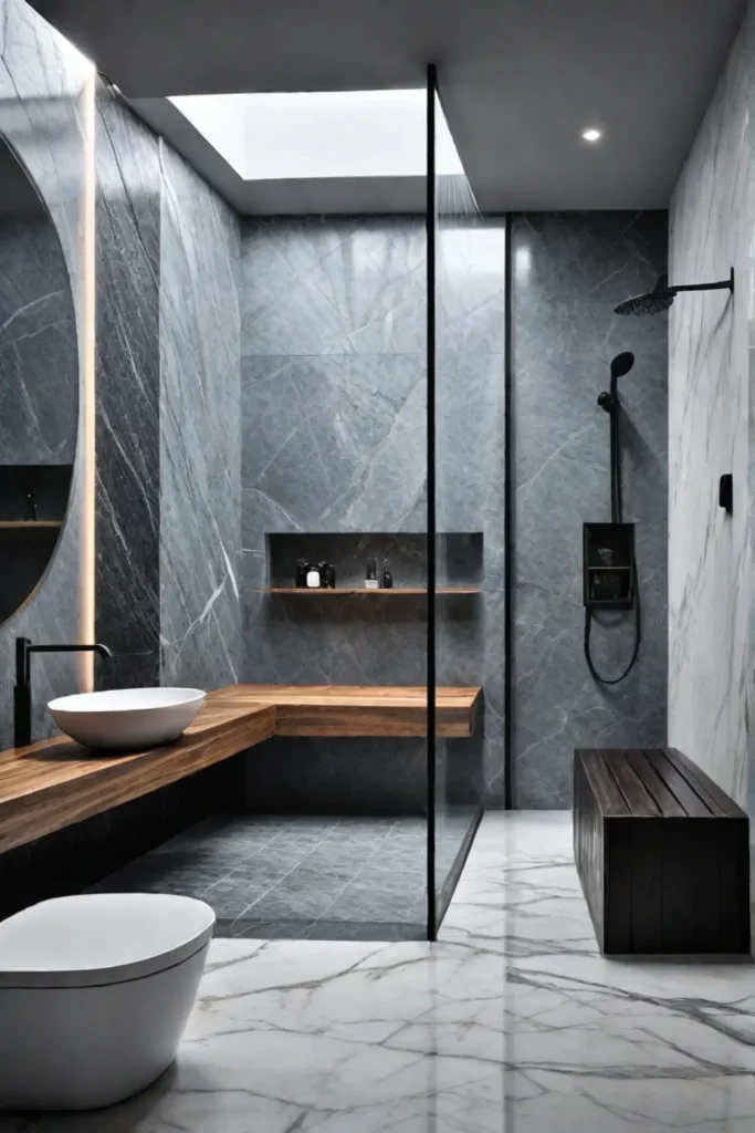 Builtin bench in a luxurious wet room