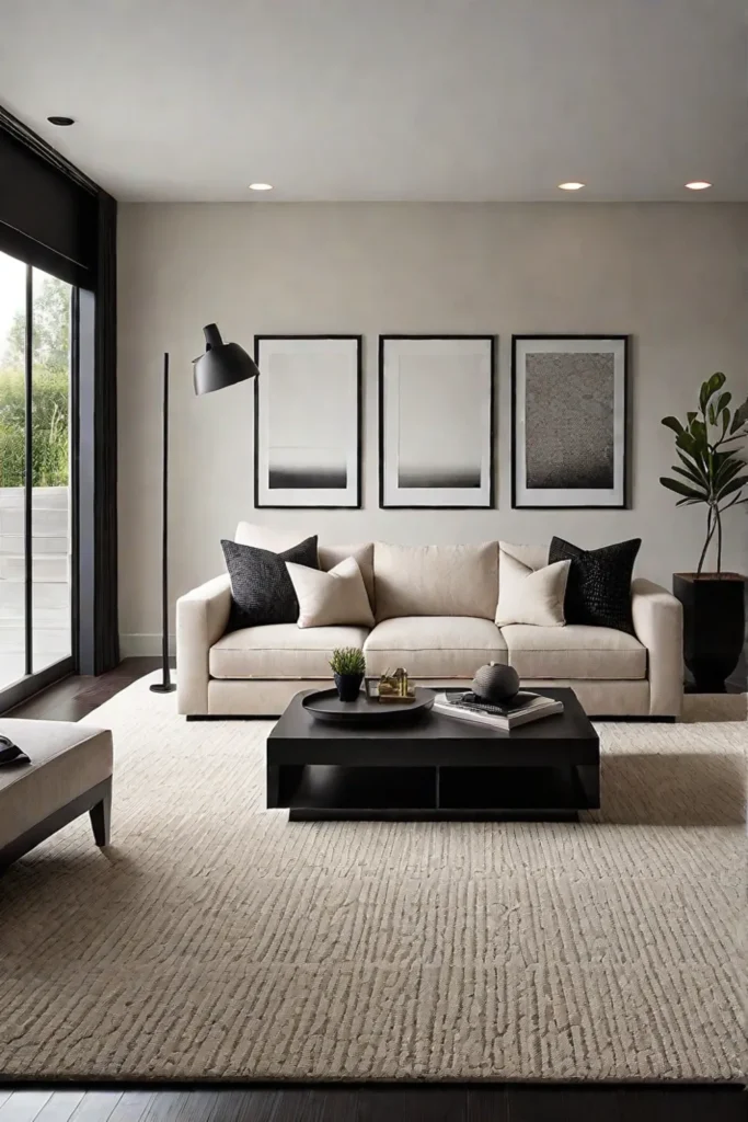 Calming and clutterfree living room with neutral tones