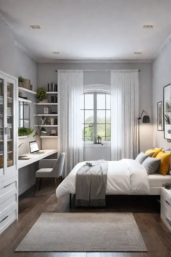 Cheerful and spacious small bedroom with a focus on functionality and style