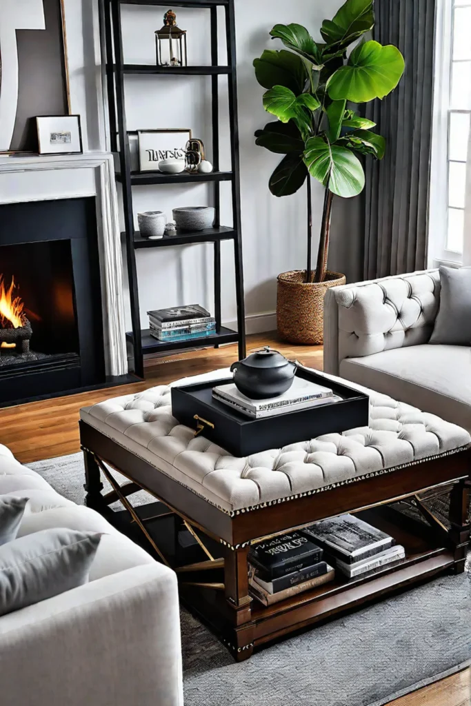 Coffee table books adding a touch of elegance to a transitional living room