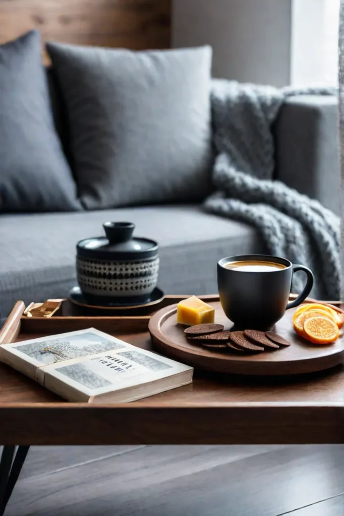 Coffee table styling with warm textures and inviting elements