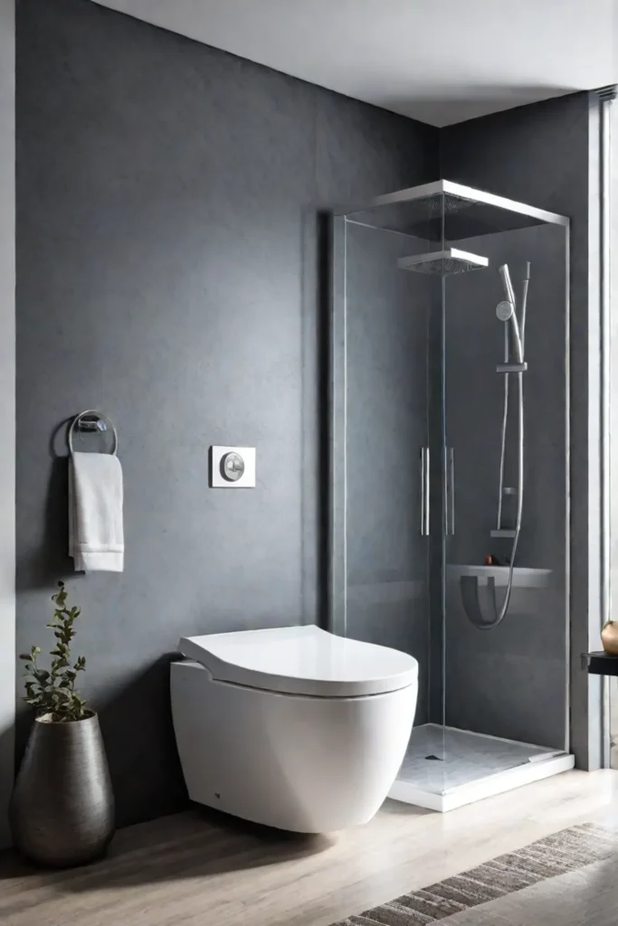 Compact bathroom with smart toilet and spacesaving design
