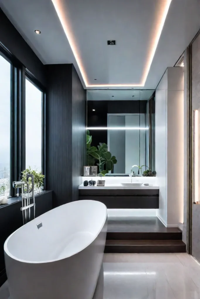 Contemporary bathroom with LED strip lighting and recessed ceiling lights for a modern look