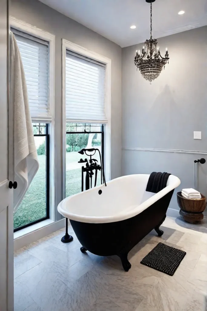 Contemporary bathroom with pedestal sink and pendant light