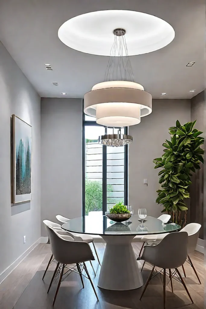 Contemporary dining recessed lighting glass table