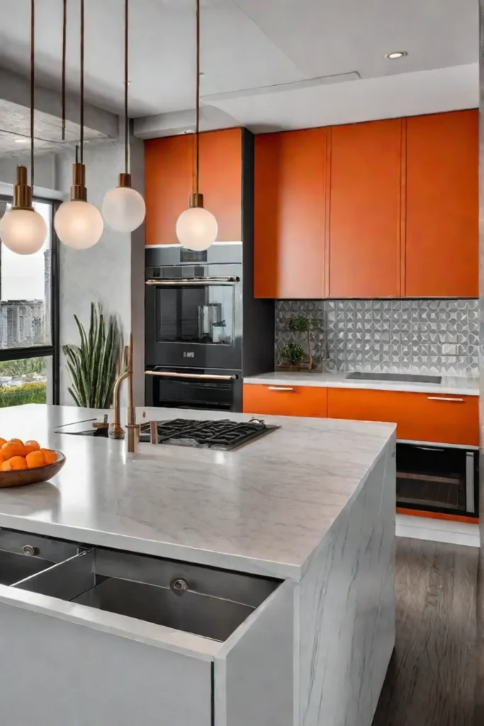 Contemporary kitchen with bold colors and geometric patterns