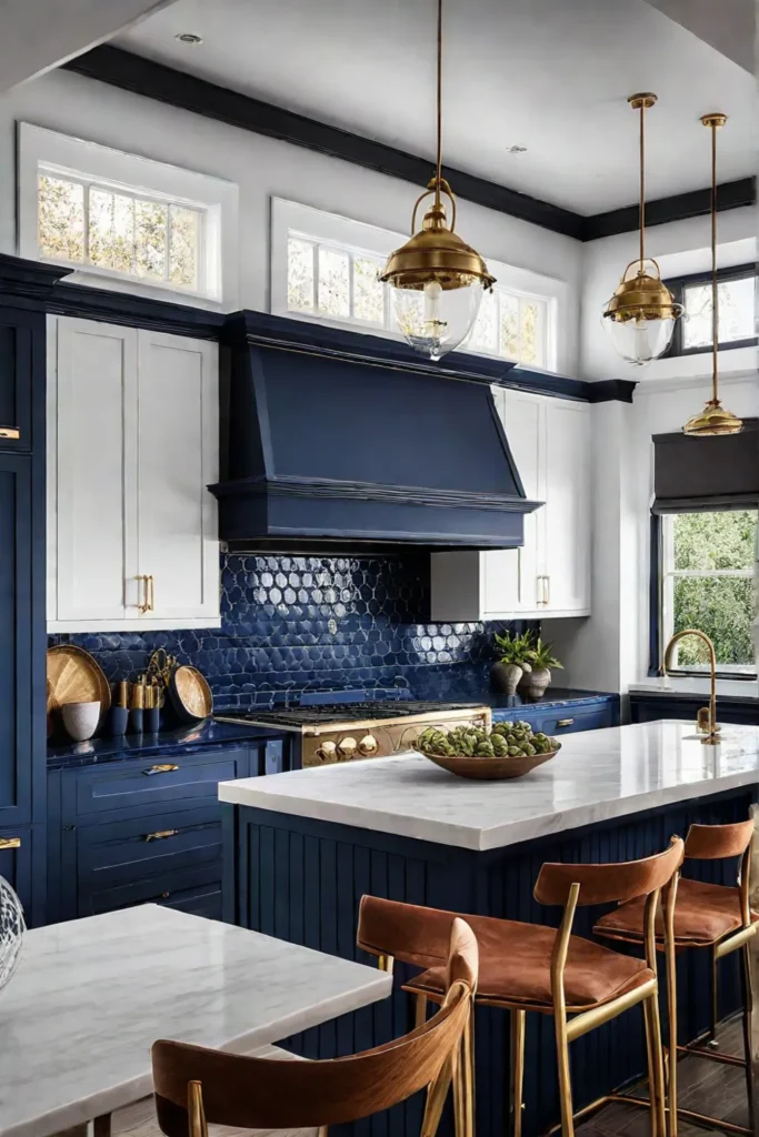 Contemporary kitchen with contrasting cabinets and metallic accents