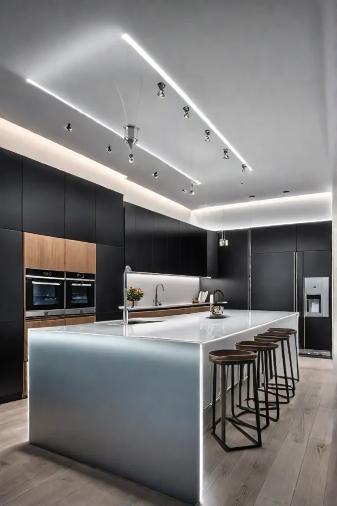 Contemporary kitchen with futuristic vibe and integrated smart technology