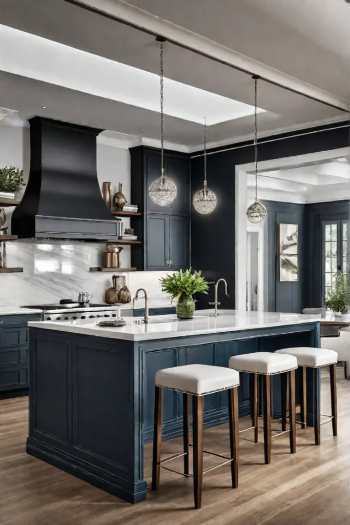 Contemporary kitchen with pendant lighting and warm ambiance