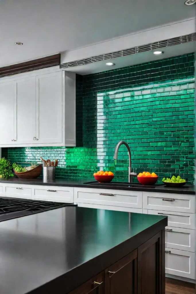 Contrasting colors and textures creating visual interest in a contemporary kitchen