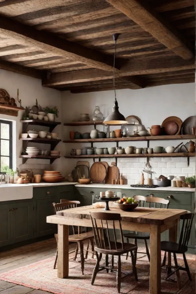 Cottage kitchen with exposed beams and vintage decor