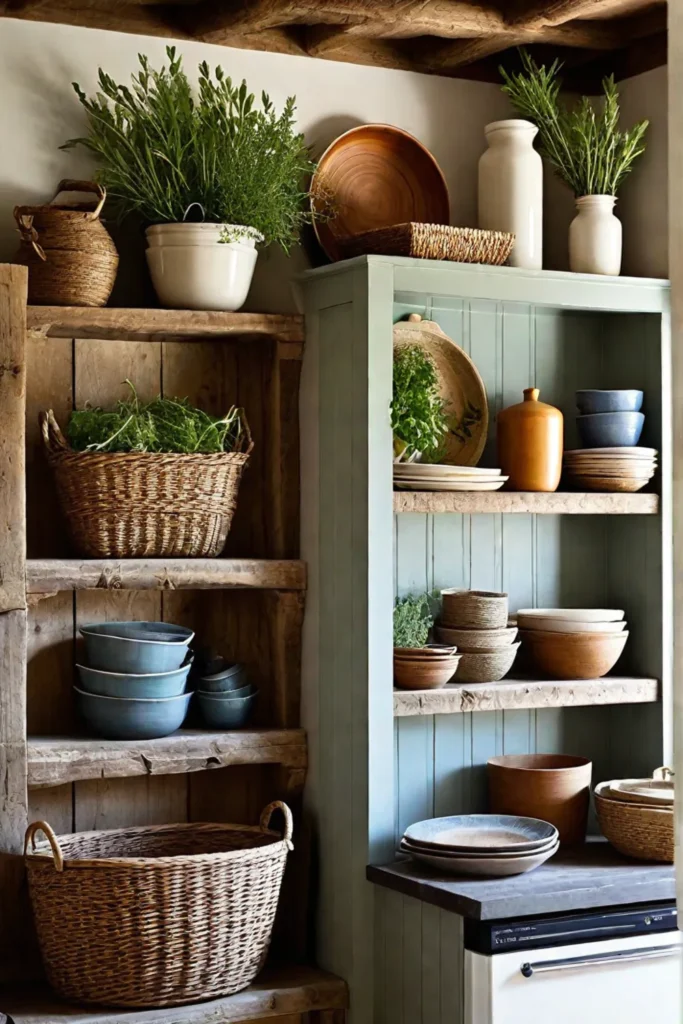 Cottage kitchen with vintage kitchenware display