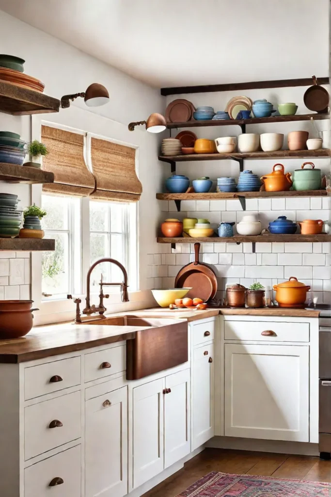 Cottagecore kitchen with open shelving