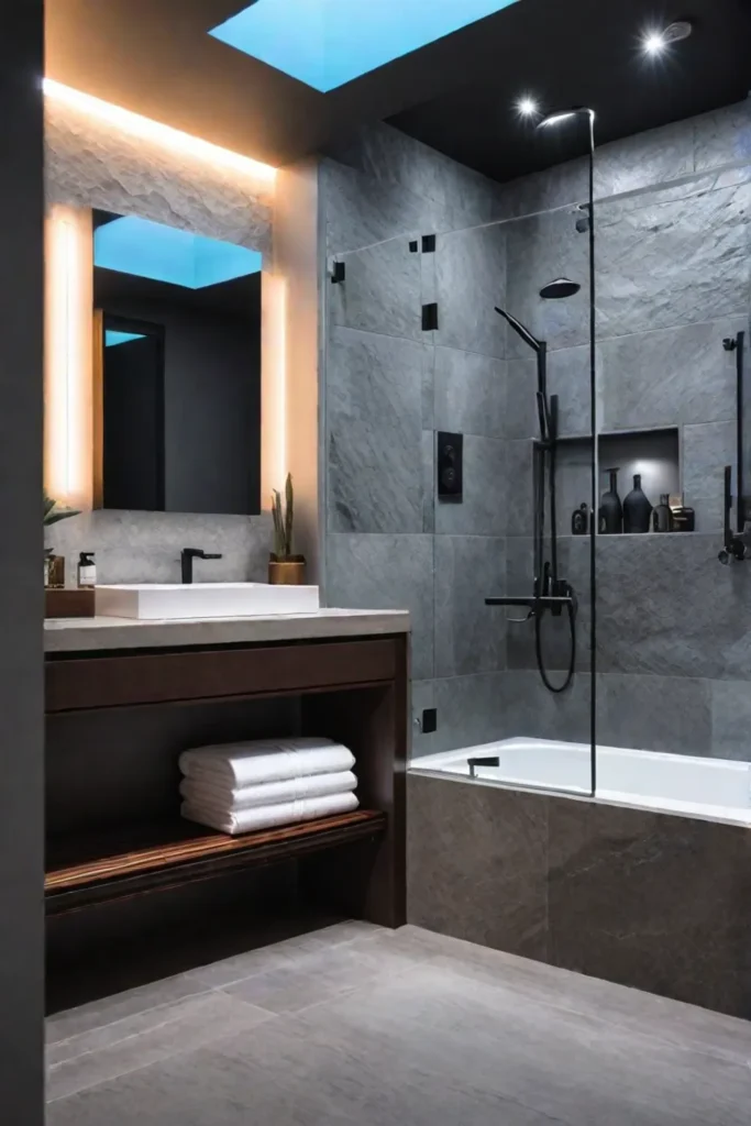 Dimmable lighting and smart toilet in a luxurious bathroom