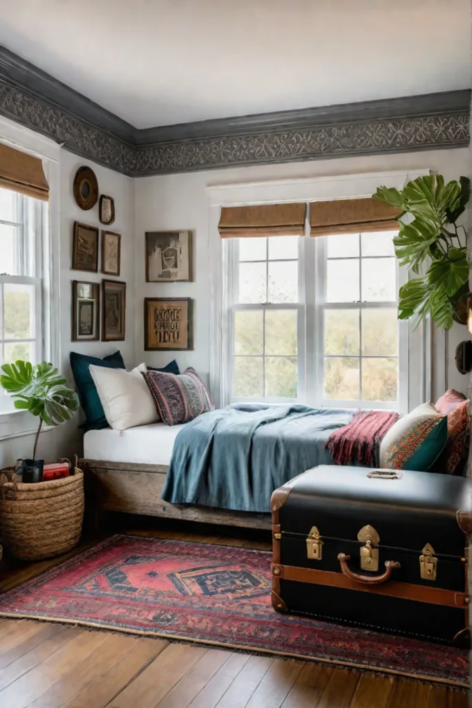 Eclectic and inviting small bedroom with a focus on personality and charm