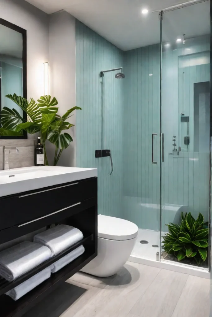 Ecoconscious bathroom with lowflow fixtures and greywater system