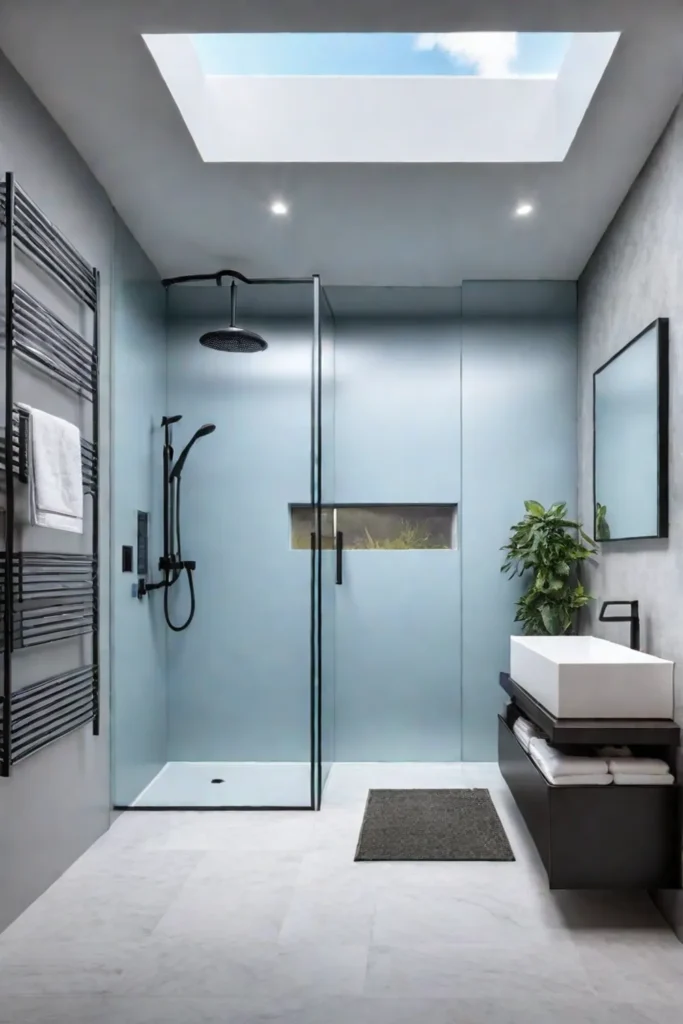 Ecofriendly bathroom with smart shower and watersaving features