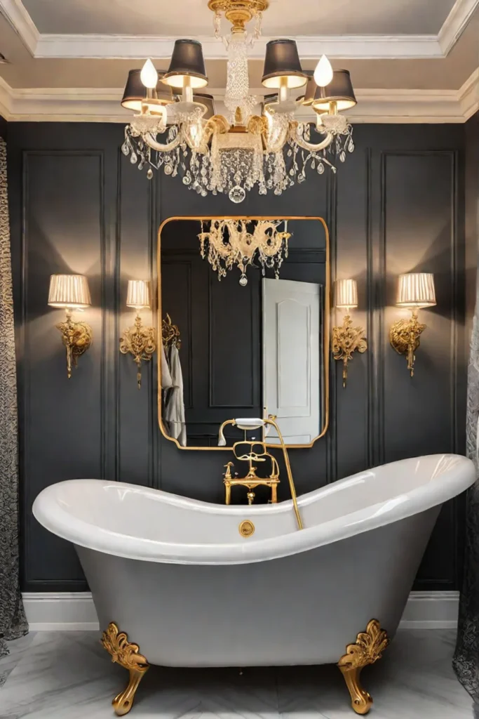 Elegant bathroom with ornate gold accents and a timeless ambiance created by soft lighting