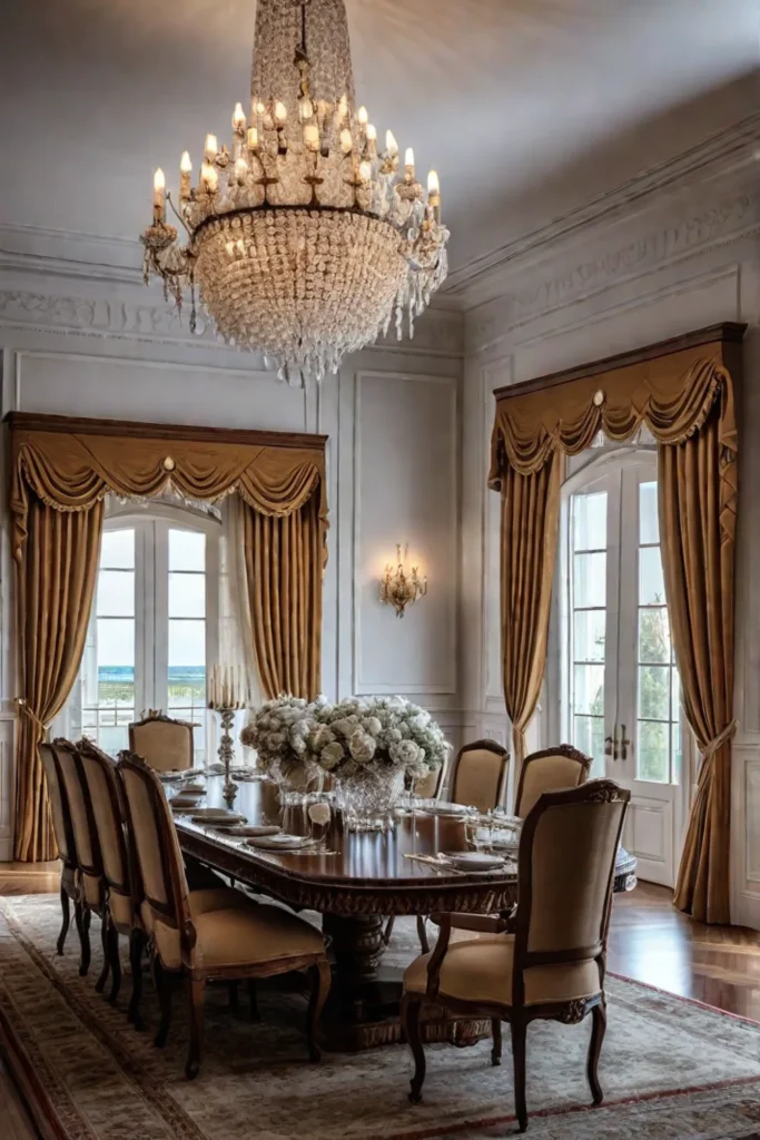 Elegant dining room statement chandelier spacious interior