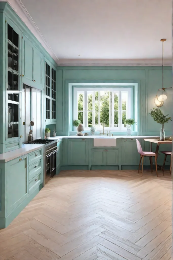 Elegant kitchen design with soft pastel hues