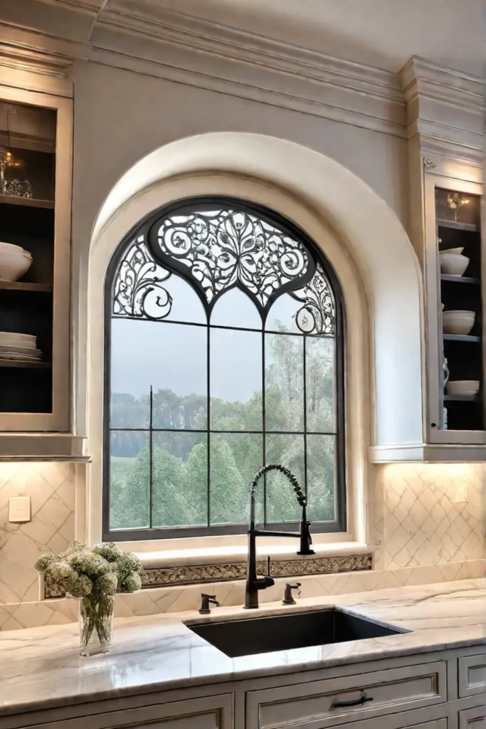 Elegant kitchen marble backsplash mosaic details