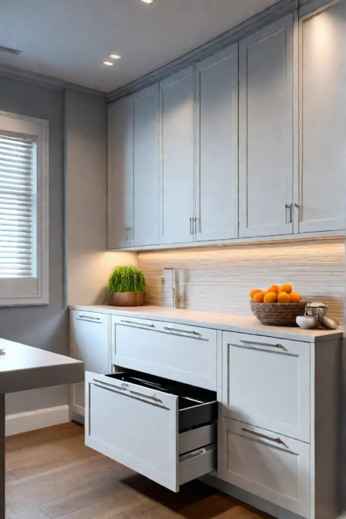 Energyefficient undercabinet lighting illuminates a wellorganized and ecofriendly kitchen