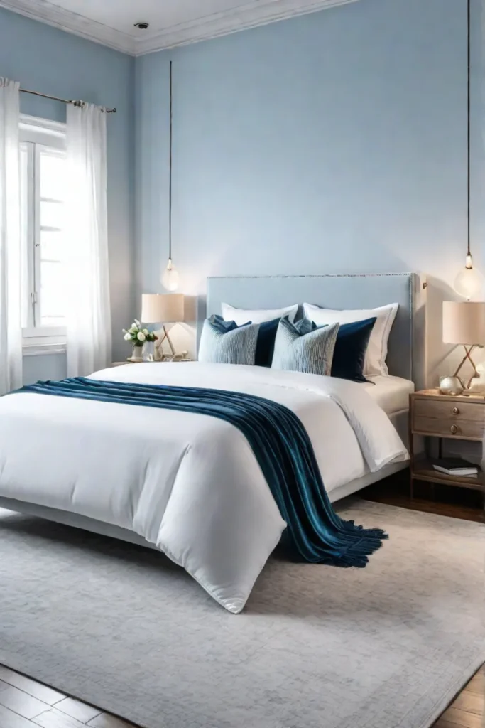 Feng Shui bedroom calming blue minimal decor