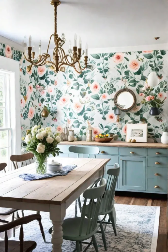 Floral wallpaper cottage kitchen