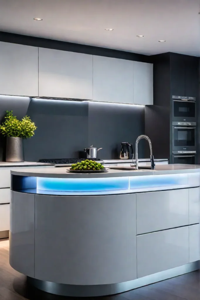 Futuristic kitchen with sleek design and advanced technology