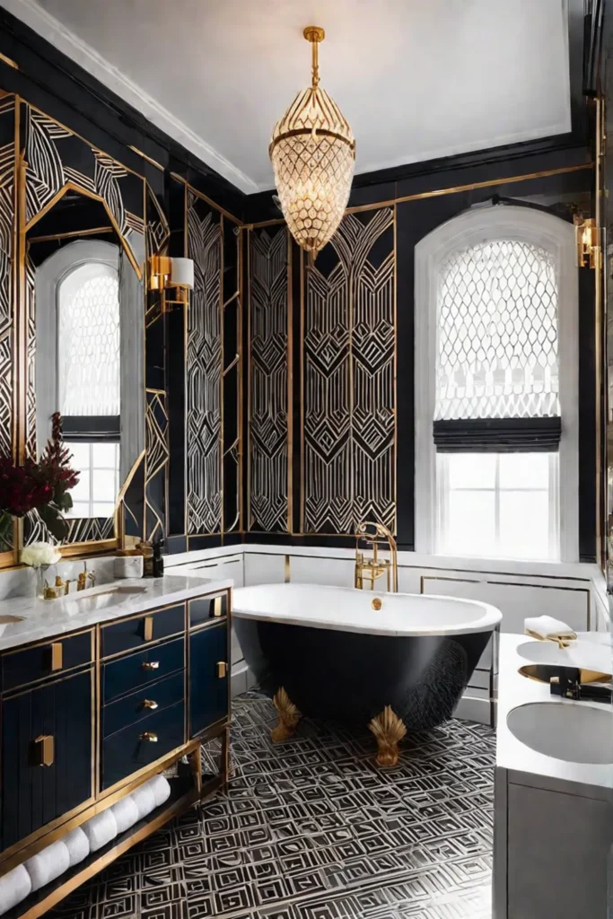 Geometric patterned bathroom with contrasting colors