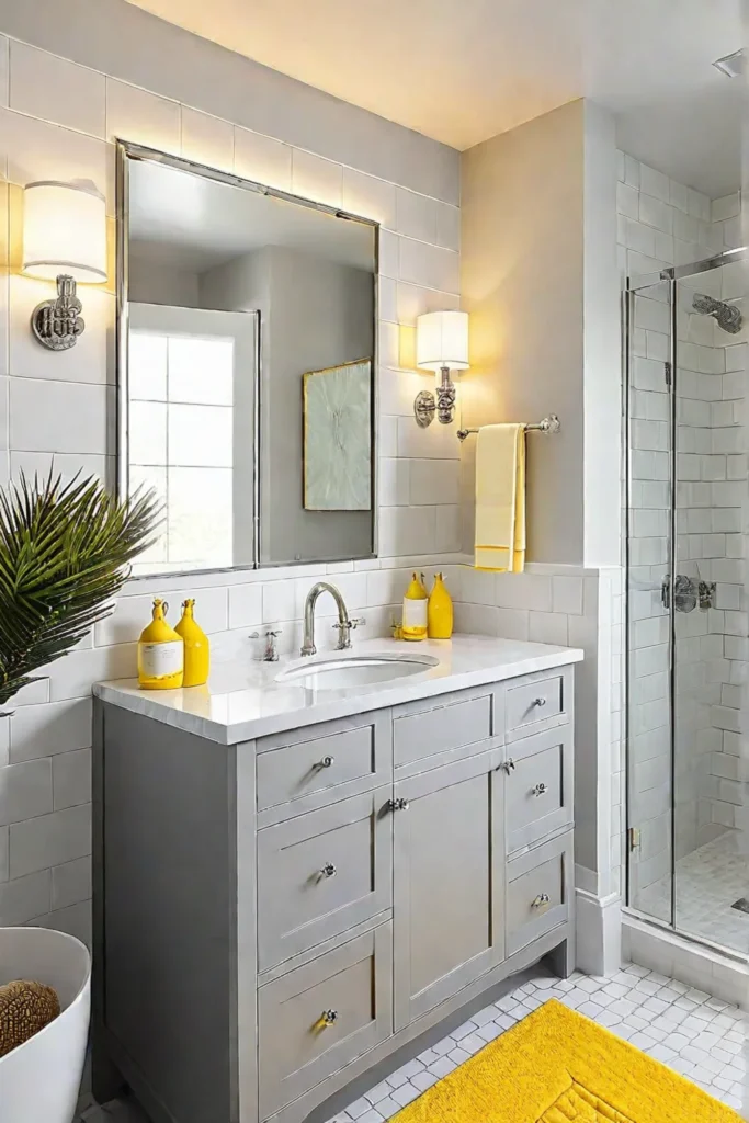 Gray and yellow bathroom with a cheerful and bright atmosphere