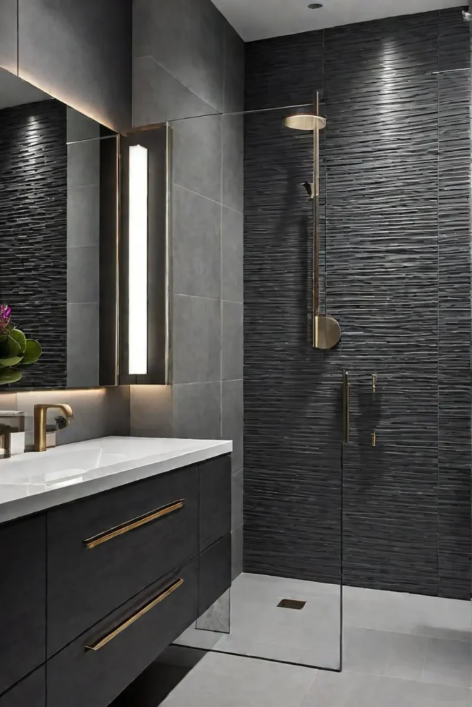 Gray tiled bathroom with depth and visual interest