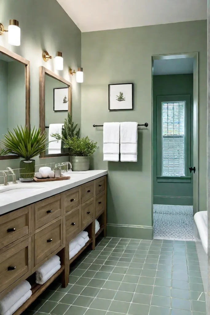 Green and white bathroom with a spalike atmosphere
