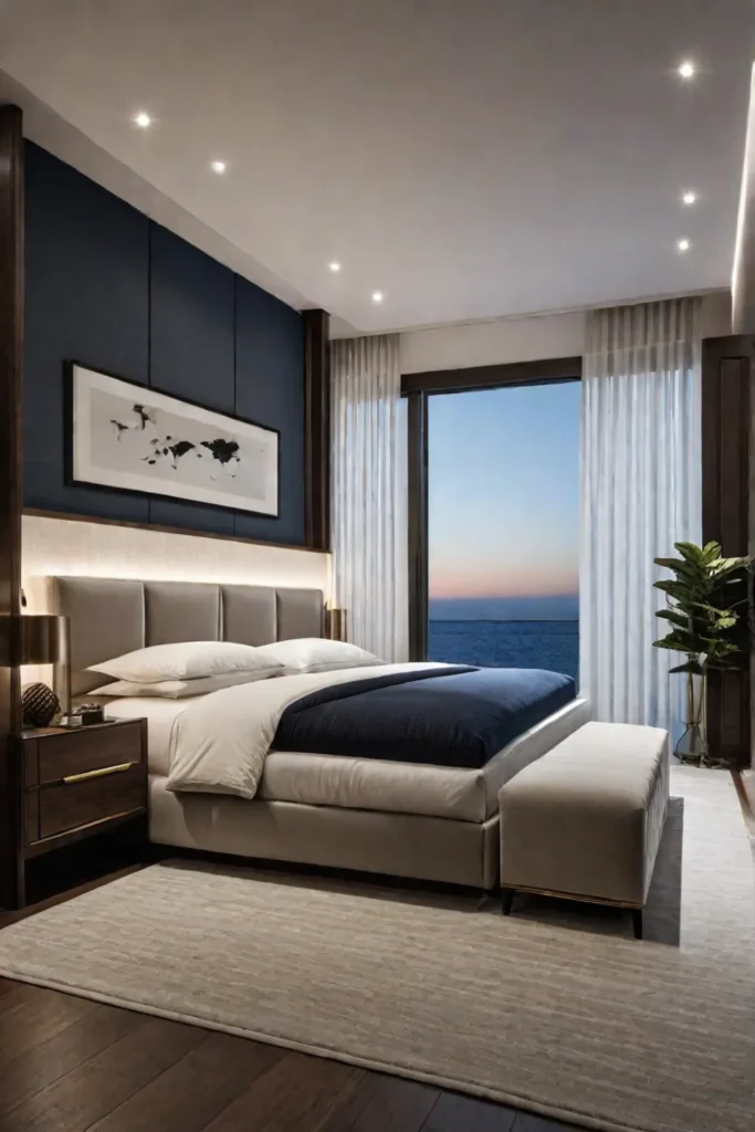 Harmonious blend of ambient task and accent lighting in a bedroom