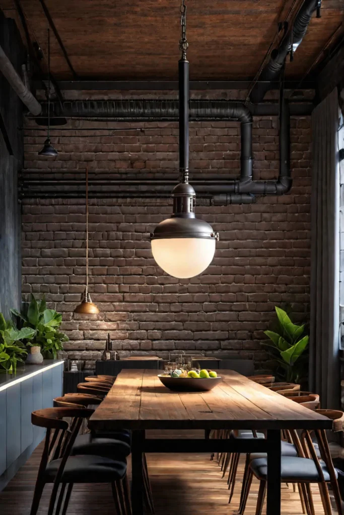 Industrial dining Edison bulbs exposed brick