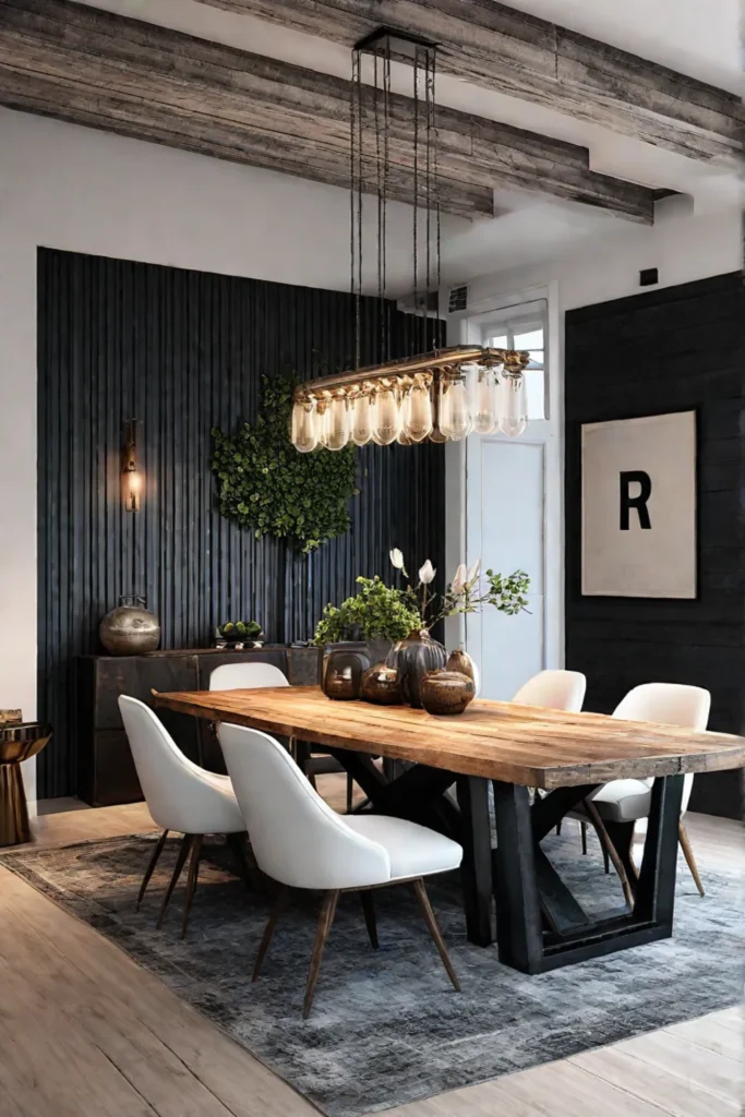 Industrialchic dining room recycled metal and wood table
