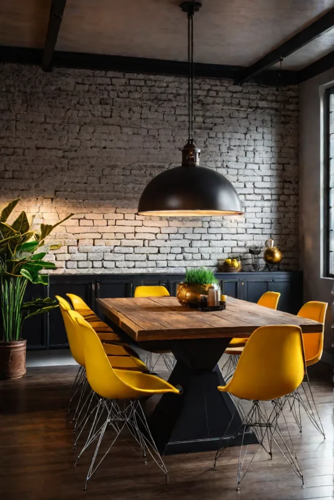 Industrialstyle dining room with exposed brick
