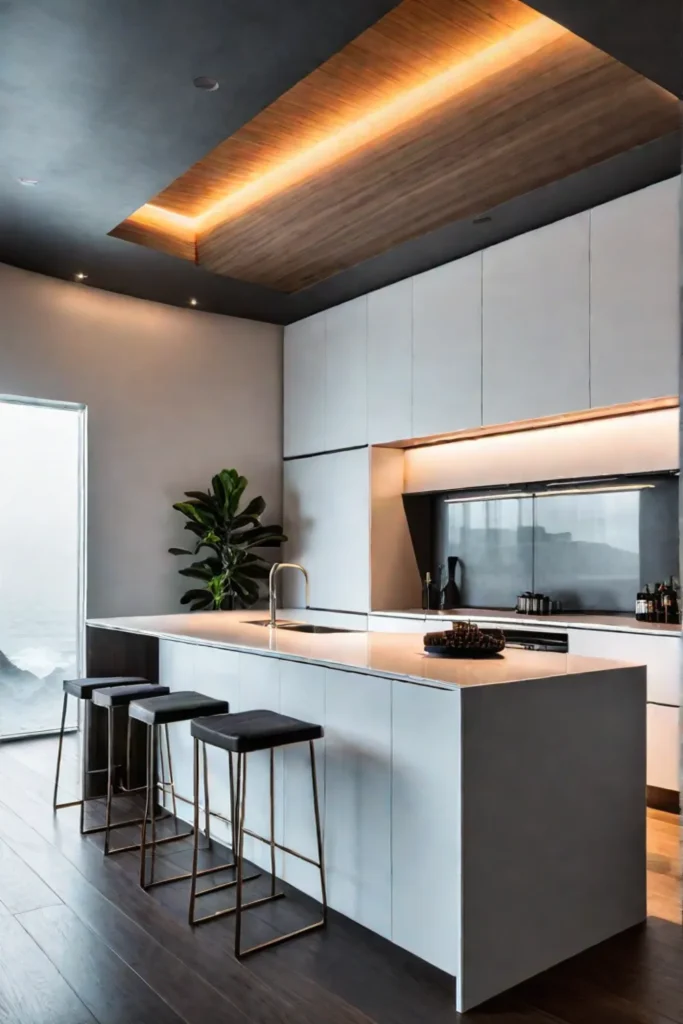 Integrated appliances in a minimalist kitchen