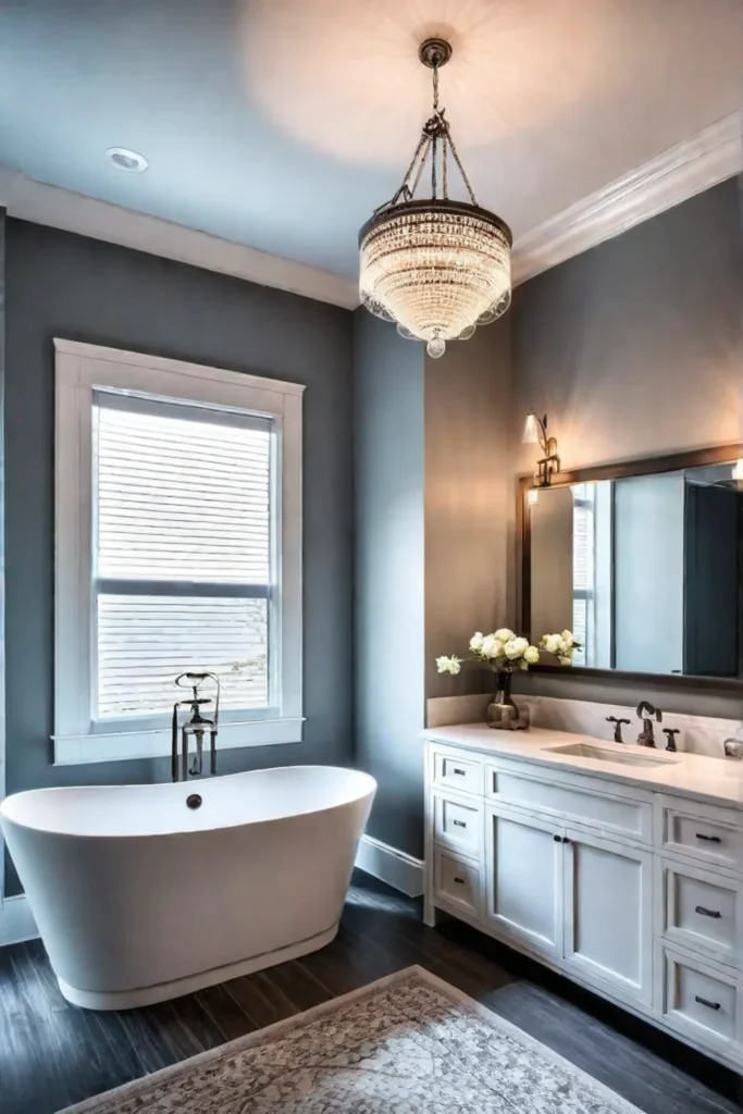Inviting bathroom with a blend of modern and traditional lighting styles