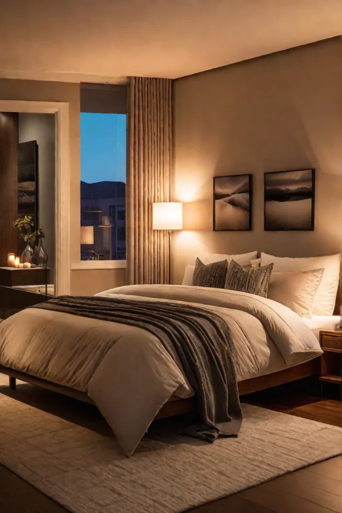 Inviting bedroom atmosphere with warmtoned lights