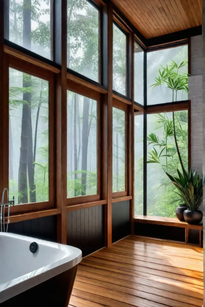 Japanese soaking tub and bamboo accents in a tranquil bathroom