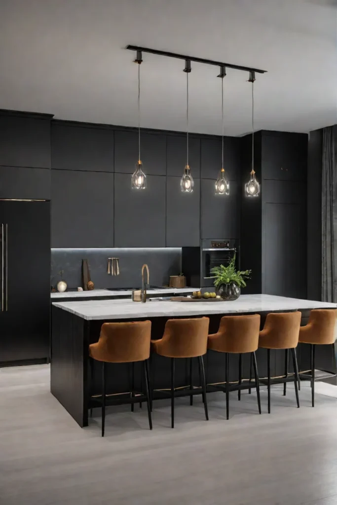 Kitchen island with statement pendant lights as a focal point