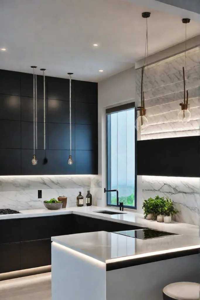 Kitchen with accent lighting highlighting decorative items