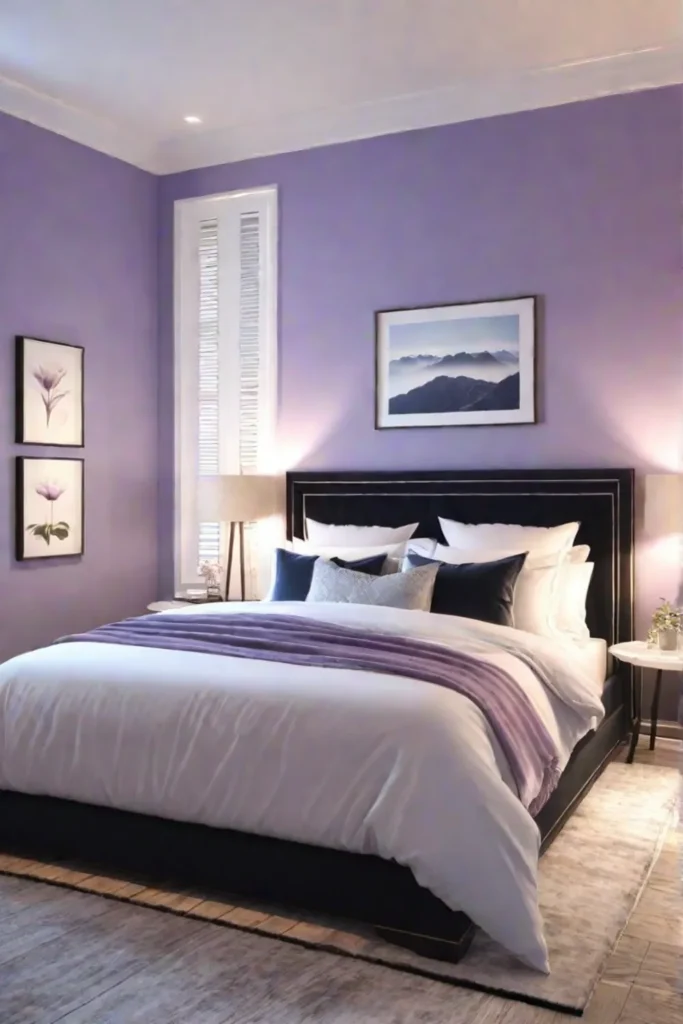 Lavender bedroom Feng Shui lighting calming ambiance