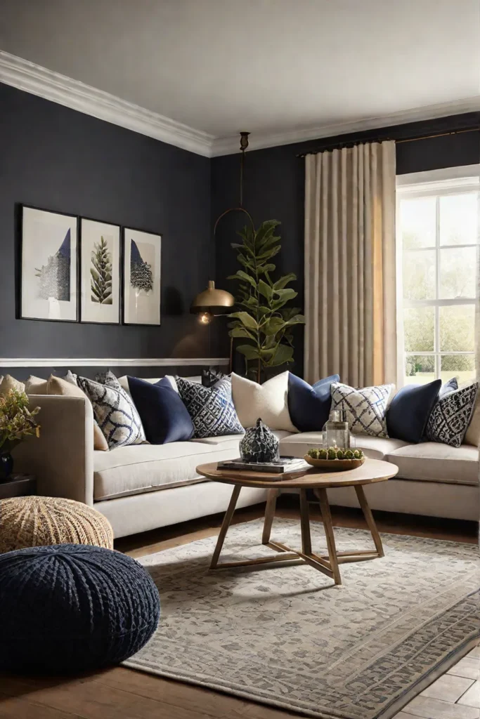 Living room with textured fabrics and cozy atmosphere