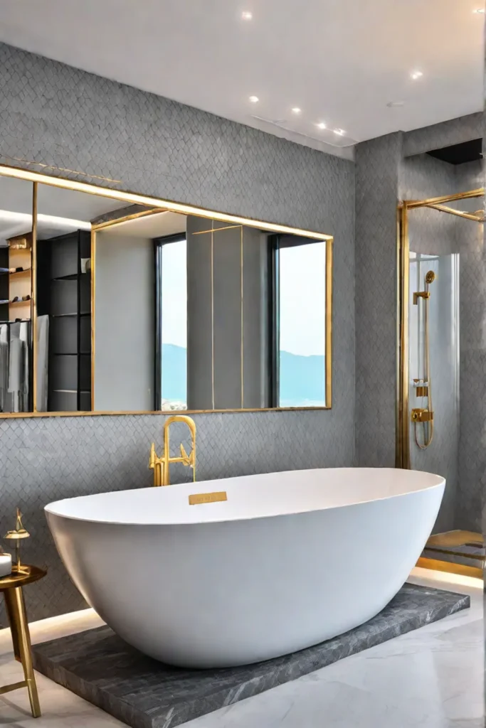 Luxurious bathroom with smart mirror and digital faucet