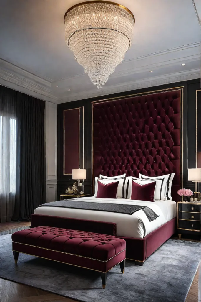 Luxurious kingsize bed with elegant tufted headboard
