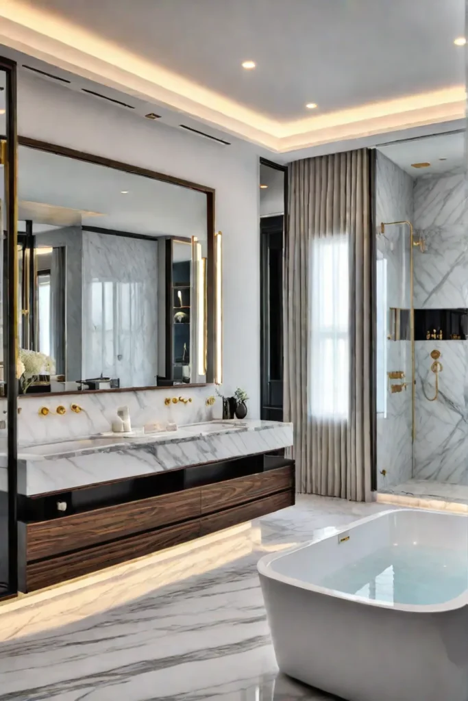 Marble and gold bathroom with smart home technology